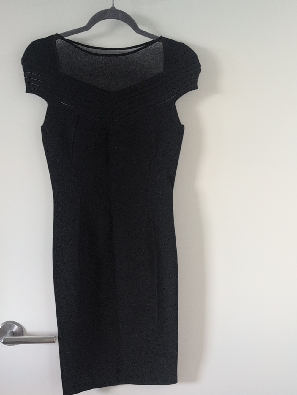 Reiss Black Cap-Sleeve Midi Sheath Dress